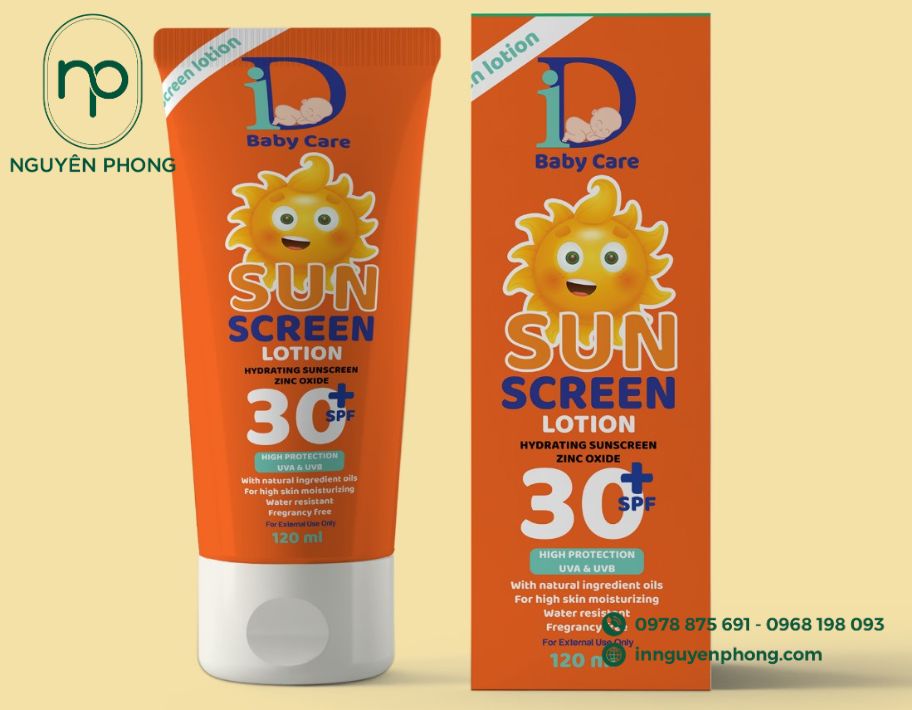 In hộp giấy đựng kem chống nắng trẻ em